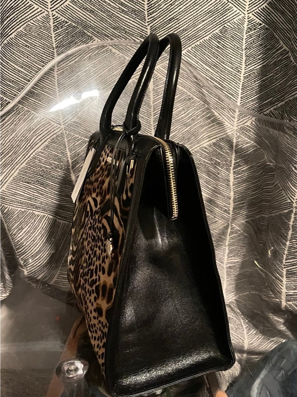 Brahmin Animal Print Satchel with Black Trim - Picture 3 of 14
